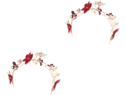 Corona De Flores Rojas De 2 Piezas Con Perlas Para Bodas, Accesorio Para La Cabeza De La Novia, Fiesta