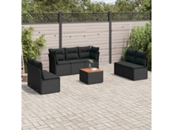 Conjunto de sofá de jardín de 8 piezas con cojines en mimbre sintético negro de DKD Home Decor