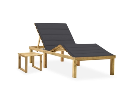 MAISON EXCLUSIVE - Tumbona de jardín con mesa y cojín de madera de pino impregnada