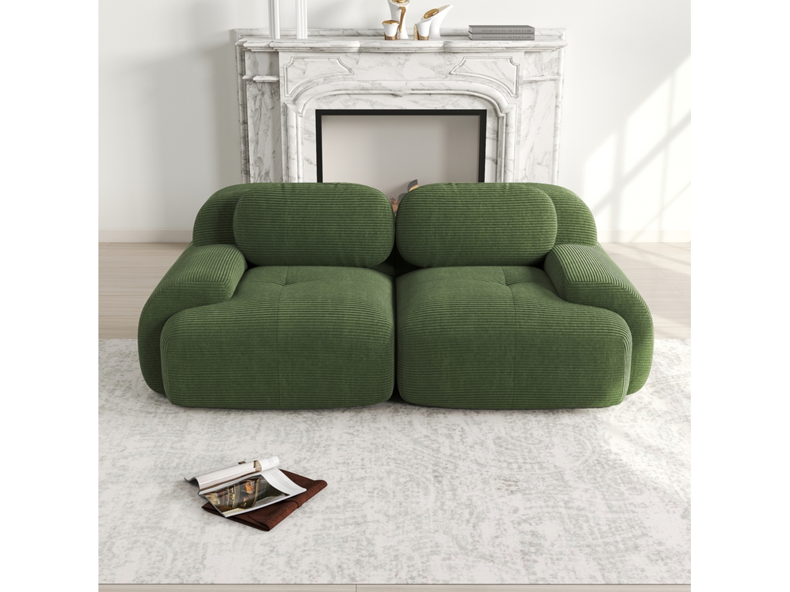 Sofá Loveseat 82'' - Cordón, Modular, Con Brazos Curvados Y Base Antideslizante, Acolchado Altamente Elástico - Verde