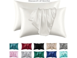 Funda De Almohada De Satén Con Imitación De Seda Helada (blanca, 50 X 76 Cm) Cuich