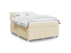Cama Box Spring Con Colchón Tela Color Crema 140x190 Cm