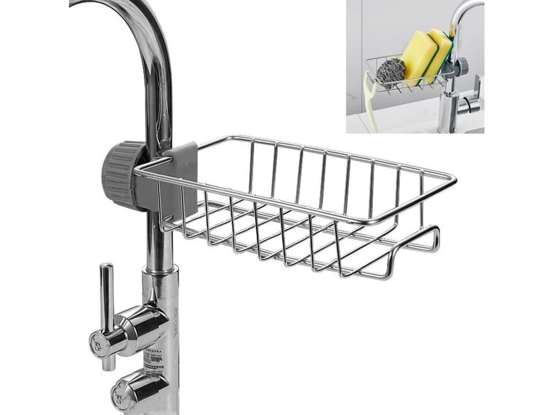 Soporte para fregadero de cocina Rebe-rack, estante de pared de acero inoxidable con escurridor para esponjas, cepillos y jabón.