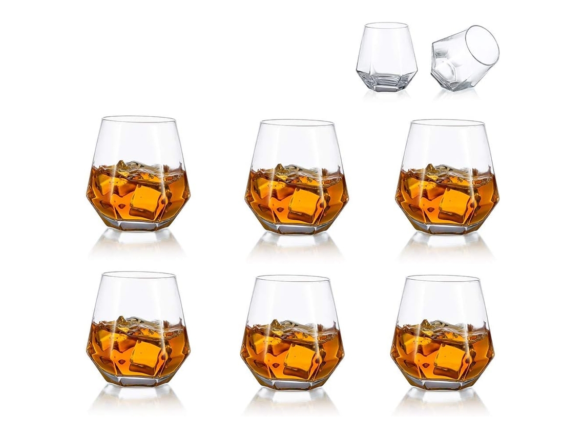 Elegantes copas de vino con forma hexagonal, geometría que desafía la gravedad que garantiza estabilidad y mejora el aroma para whisky escocés, bourbon,