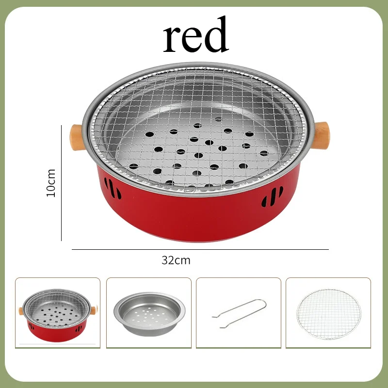 Parrilla portátil (roja), parrilla de mesa multifuncional, utensilio para barbacoa al aire libre, camping y jardín.