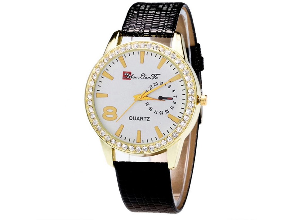 Reloj Analógico De Cuarzo Con Correa Pu Y Piedras Strass Zhoulianfa Lover Fashion Luxury (negro)