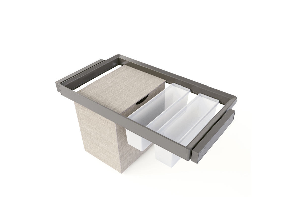 Kit de 2 Bandejas Auxiliares, 1 Cesta y Bastidor Regulable Quartz para Armarios, Guías de Cierre Suave y Extracción Total, Módulo 90 cm, Emuca