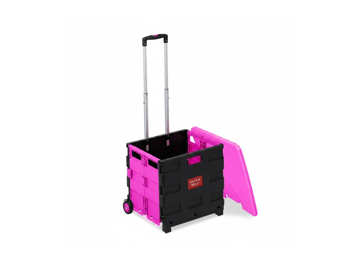 Carrinho De Compras Relaxdays, Dobrável Com Rodas E Tampa, Pega Telescópica, Até 35 Kg, Rosa/preto