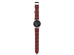 Reloj De Pulsera Analógico Redondo Con Correa De Pu Marrón Y Esfera Negra, Cristal Azul.
