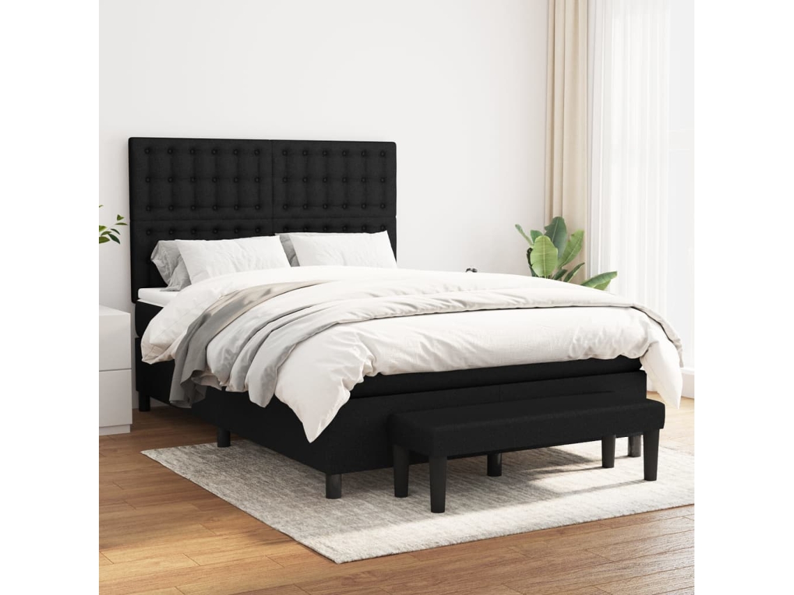 Cama Box Spring Con Colchón Tela Negro 140x190 Cm