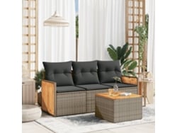 Conjunto de sofá de jardín de 4 piezas con cojines, ratán gris, DKD Home Decor