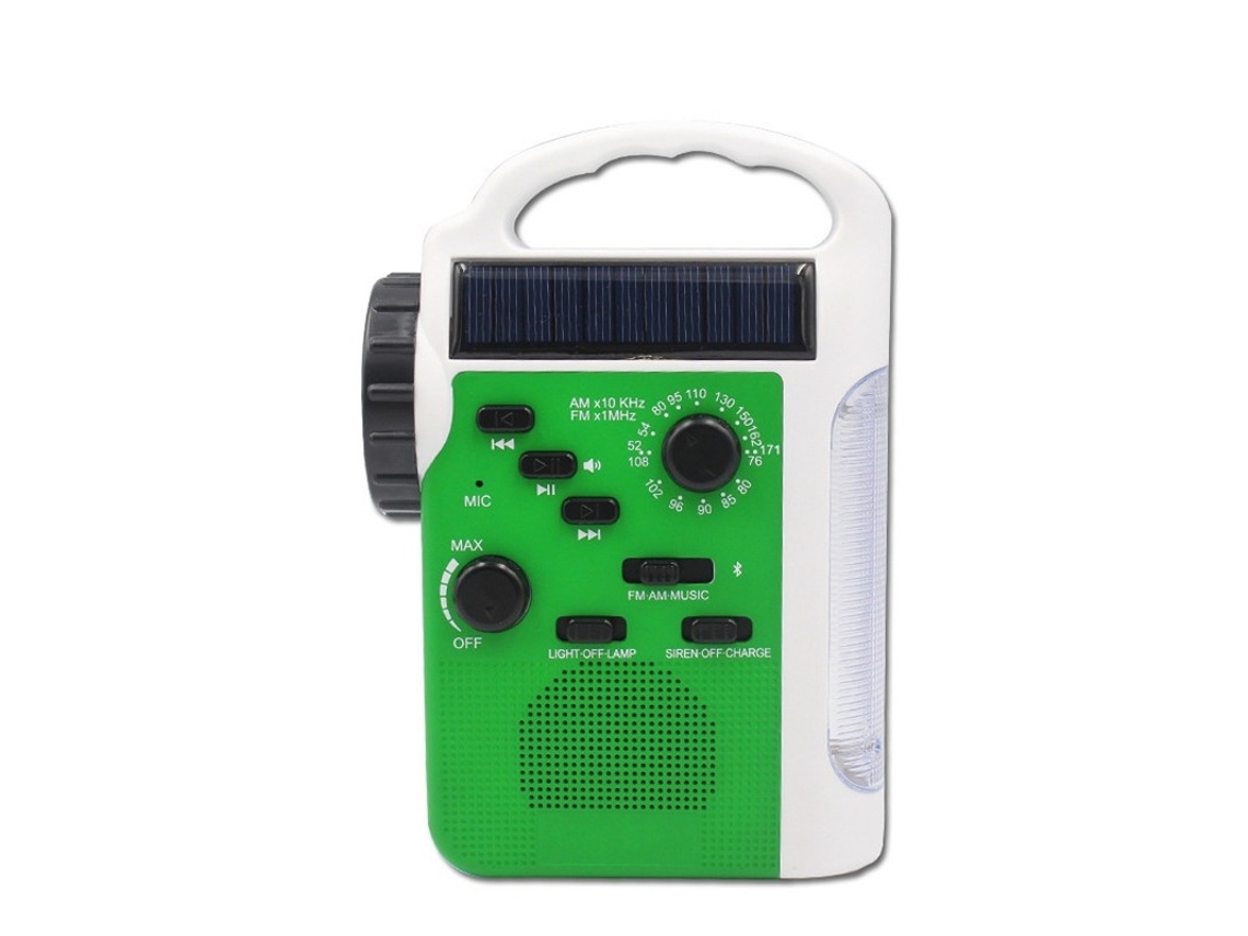 Radio YIZHOOD con manivela, alimentada por energía solar, linterna verde multifuncional