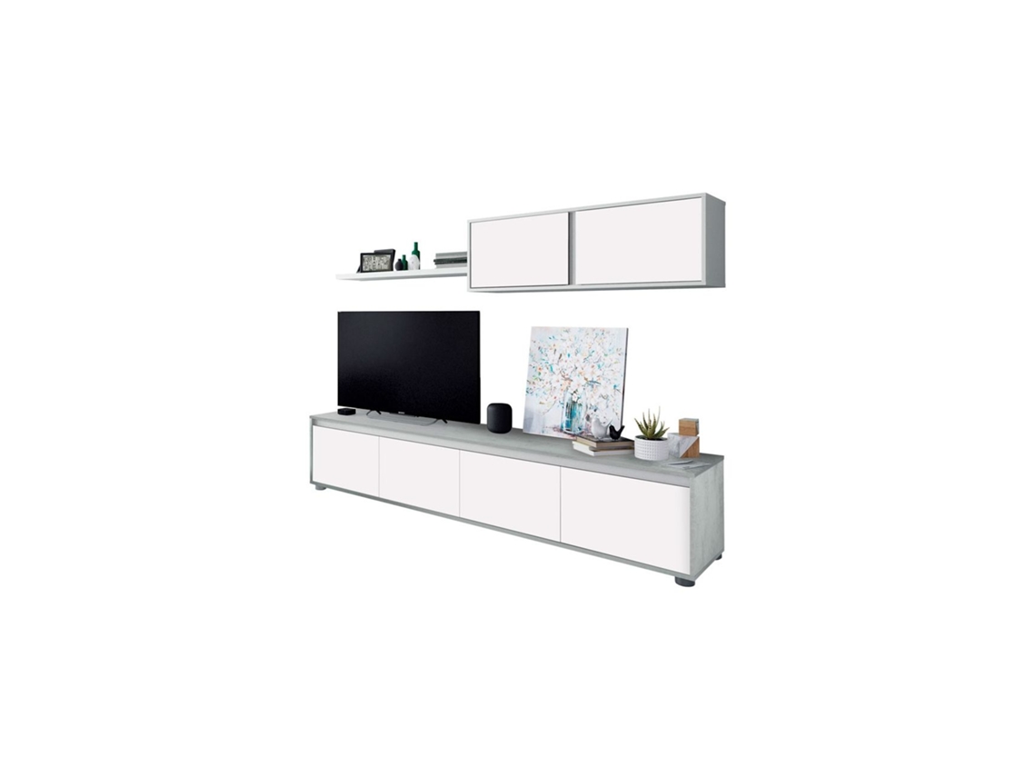Salón Alida Blanco Artik (Blanco Mate) - Gris Cemento 200 x 43 x 40,7 cm