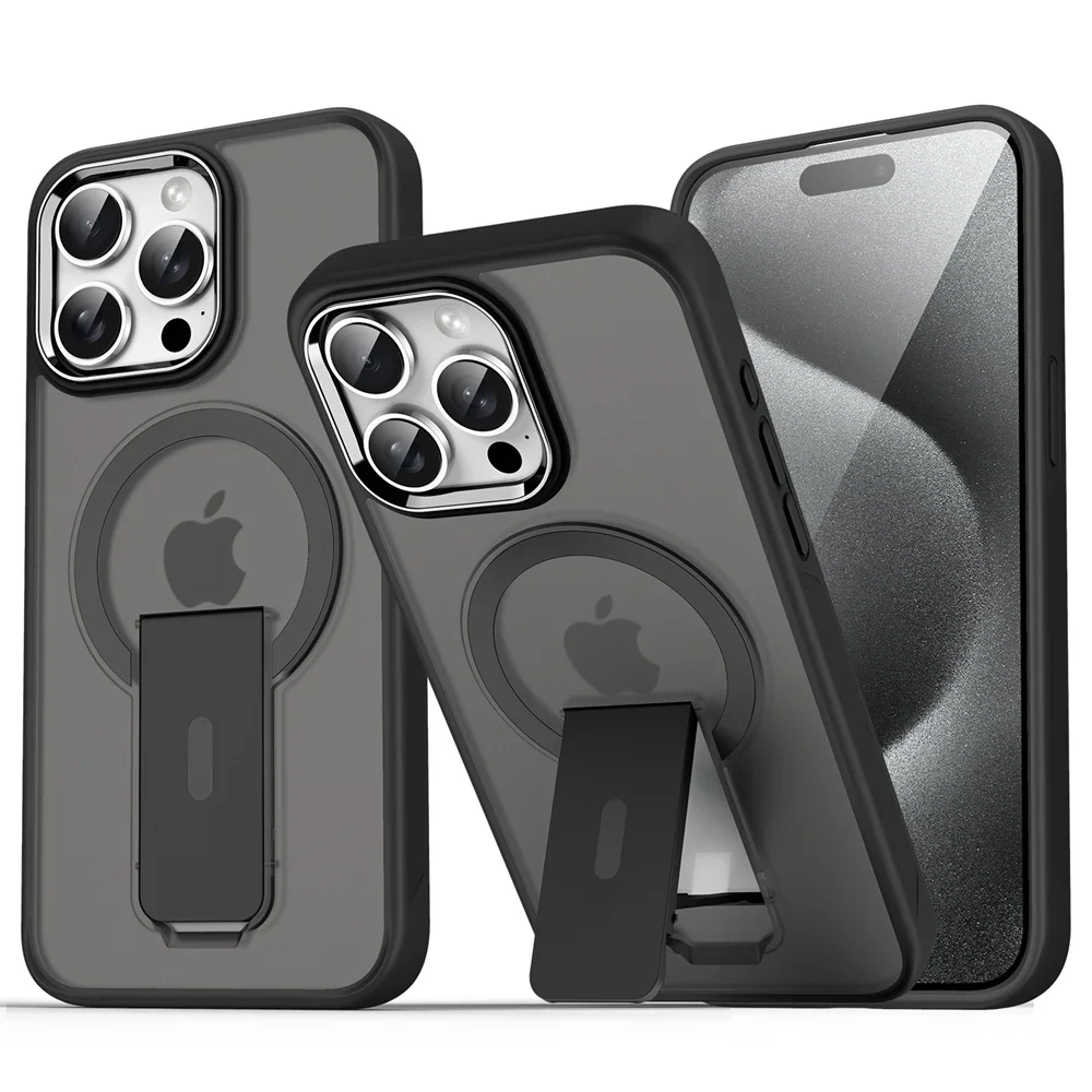 (iphone 12, Negro Mate) Funda Magnética Plegable Magsafe Para Iphone, Cubierta Trasera Semitransparente Mate.
