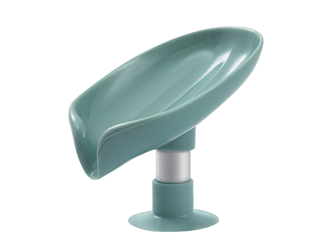 Jabonera con forma de hoja y ventosa que mantiene el jabón seco. Jabonera autodrenante para barra de baño, color verde.