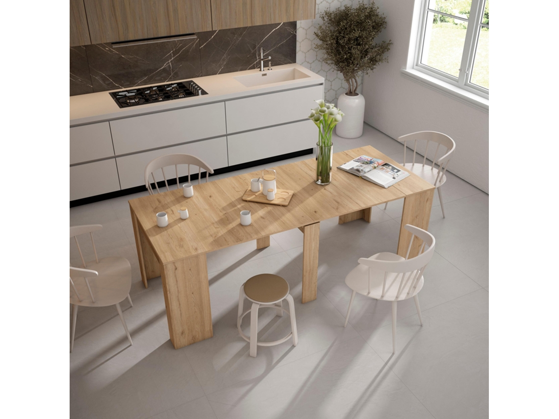 Mesa Consola Extensible SKRAUT HOME 220 para 10 Comensales color Roble (Melamina - 58x90x77 cm)