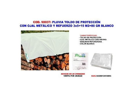 Pluvia toldo proteccion+ojal+refuerzo 3x 5 15 m2 80gr blanco