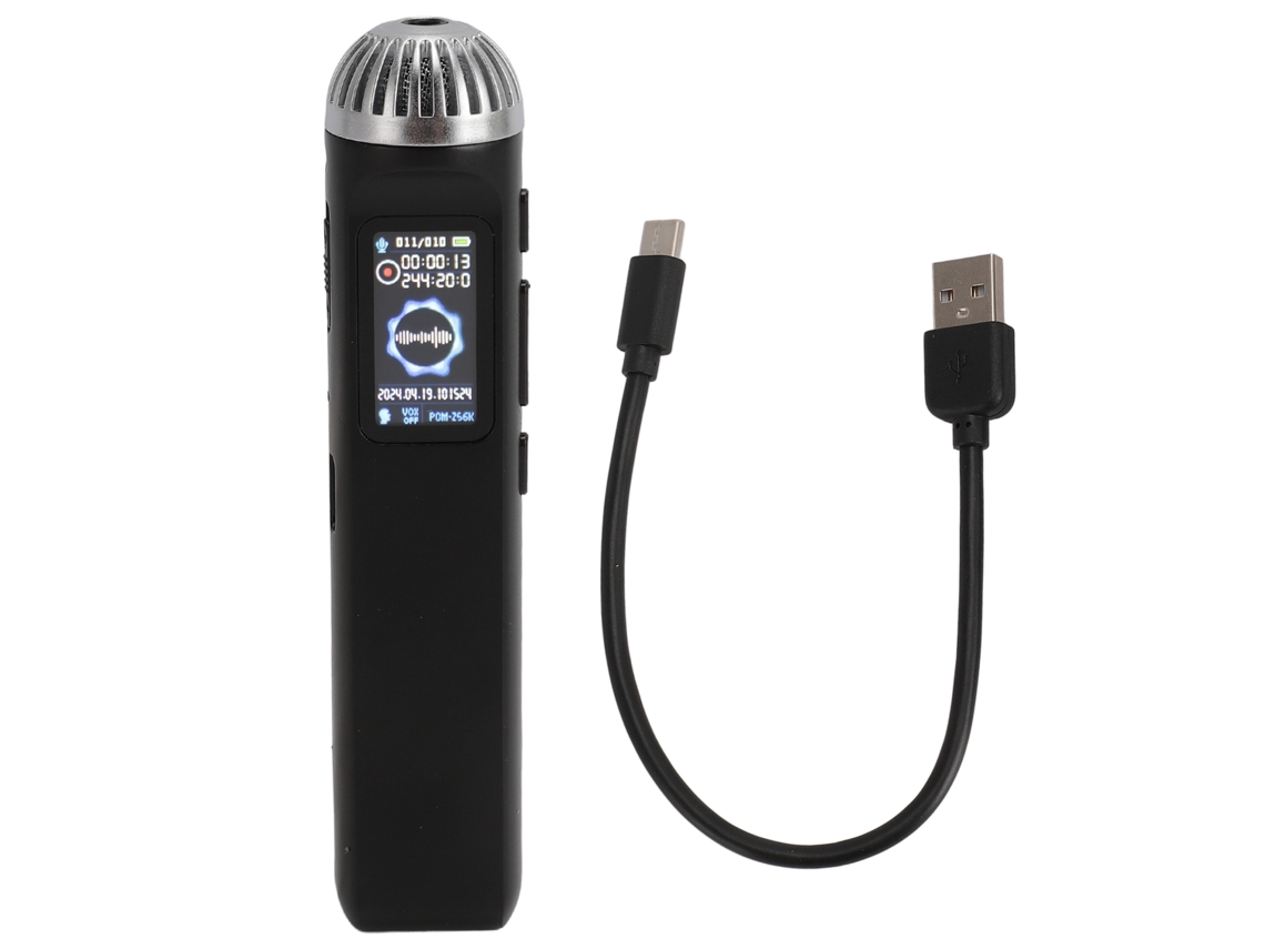 Gravador De Voz Digital Ativado Por Voz Com Redução De Ruído Hifi Mp3 Player Otg 360 Graus 64gb Para Aulas Reuniões