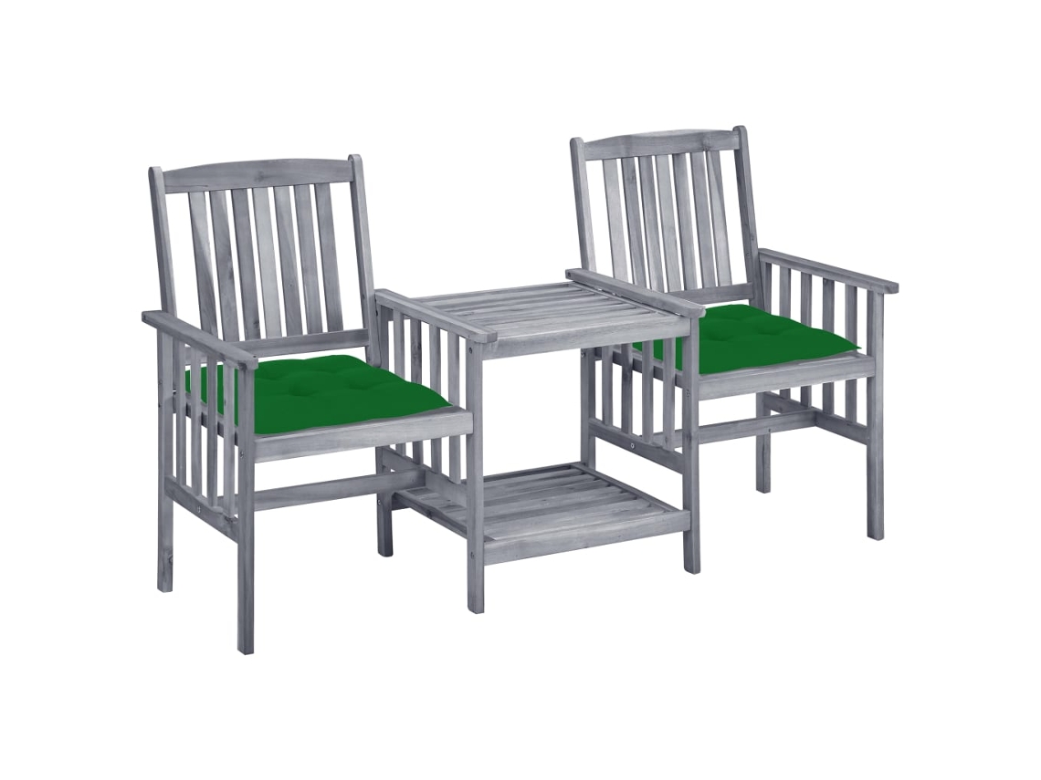 Sillas de jardín con mesa de centro y cojines de madera maciza de acacia, Dkd Home Decor