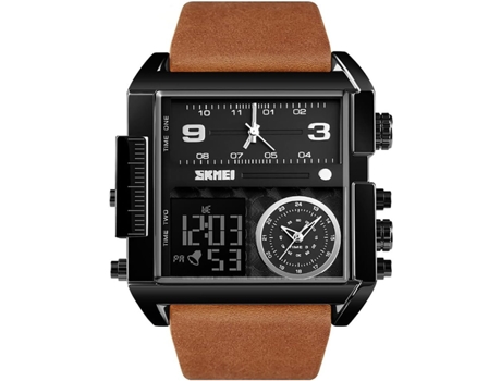 VEANXIN Reloj deportivo cuadrado para hombre, reloj de pulsera resistente al agua con alarma de esfera grande doble-marrón dorado