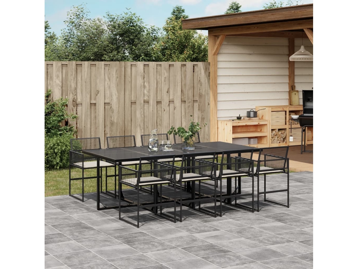 Juego de comedor de jardín de 9 piezas con cojines, mimbre sintético negro, DKD Home Decor