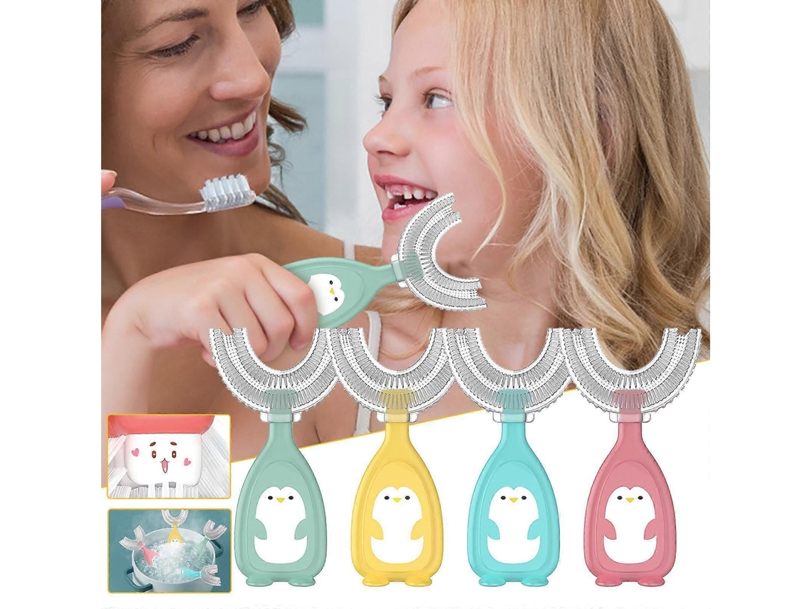 Cepillo de dientes infantil en forma de U con limpieza completa de 360° y cerdas suaves para niños de 2 a 12 años. GOKOCO