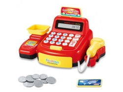 Caja registradora de juguete para niños con calculadora, luces, efectos de sonido y monedas. Mdug (roja)