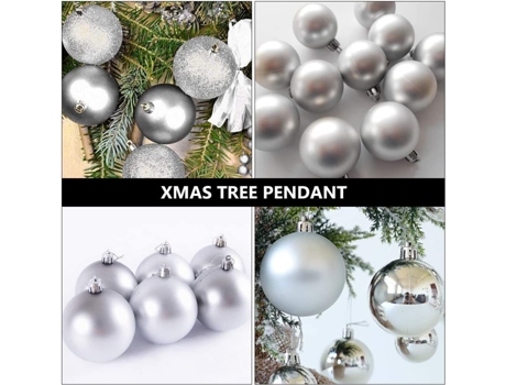 Juego de adornos de bolas de Navidad Decoraciones de temporada de árbol de Navidad para decoración de fiesta de bodas navideñas, plata