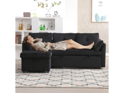 Sofá Cama Multifuncional 3 Plazas - Con Almacenamiento, Chaise Longue Intercambiable, Negro