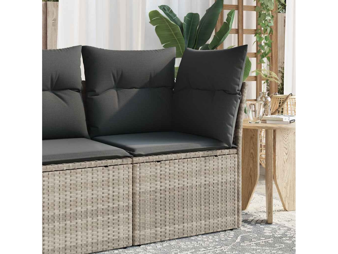 Sofá esquinero de jardín con cojines en mimbre gris claro, Dkd Home Decor