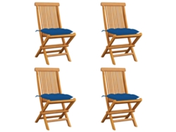 Sillas de jardín DKD Home Decor de 4 piezas con cojines azules en teca maciza