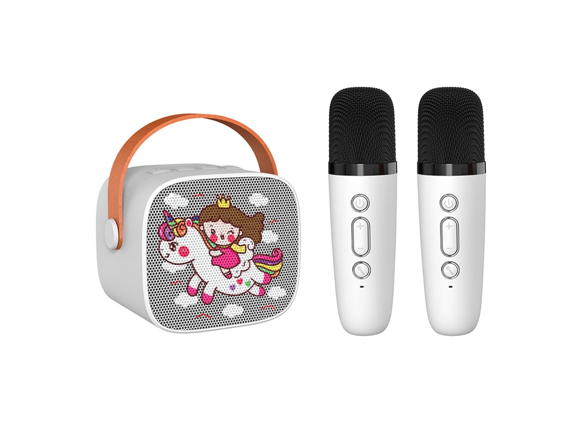 Mini máquina de karaoke para niños con altavoz portátil y micrófono inalámbrico Mdug (modelo 3 blanco con micrófono dual)