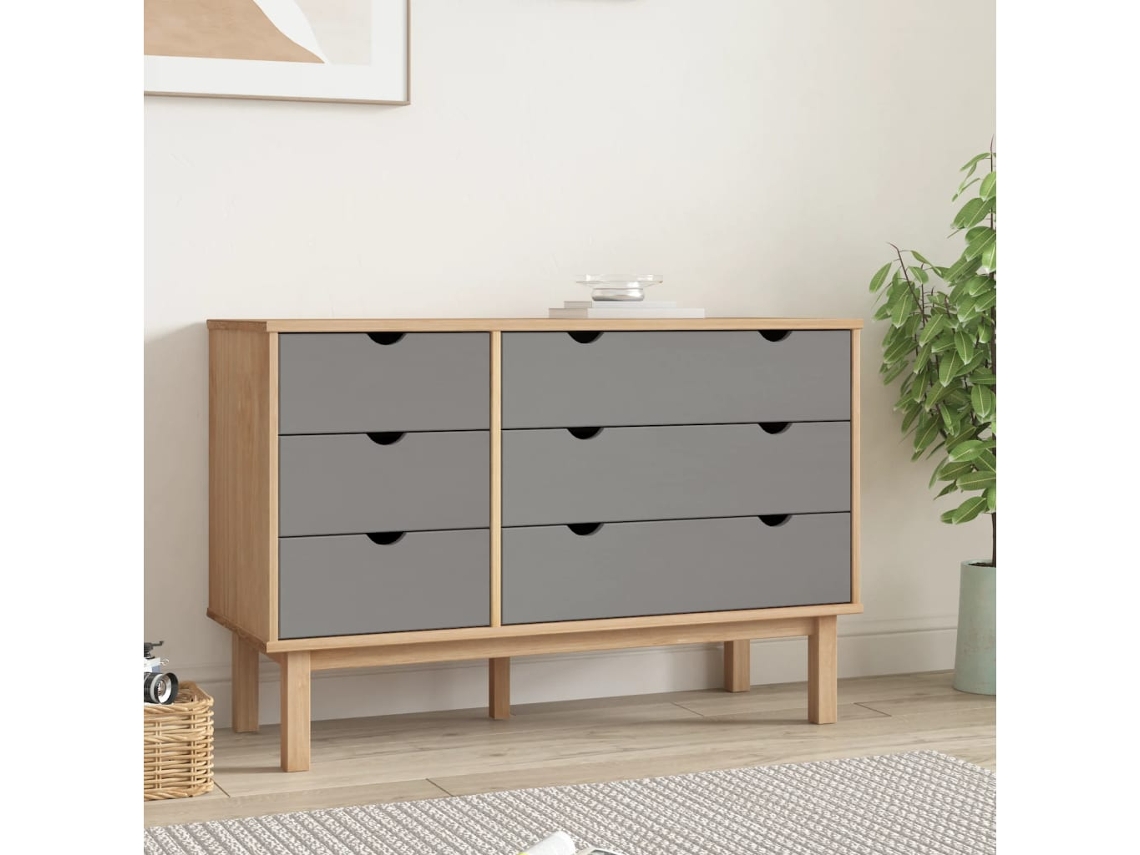 Cajonera Otta de pino macizo marrón/gris Dkd Home Decor