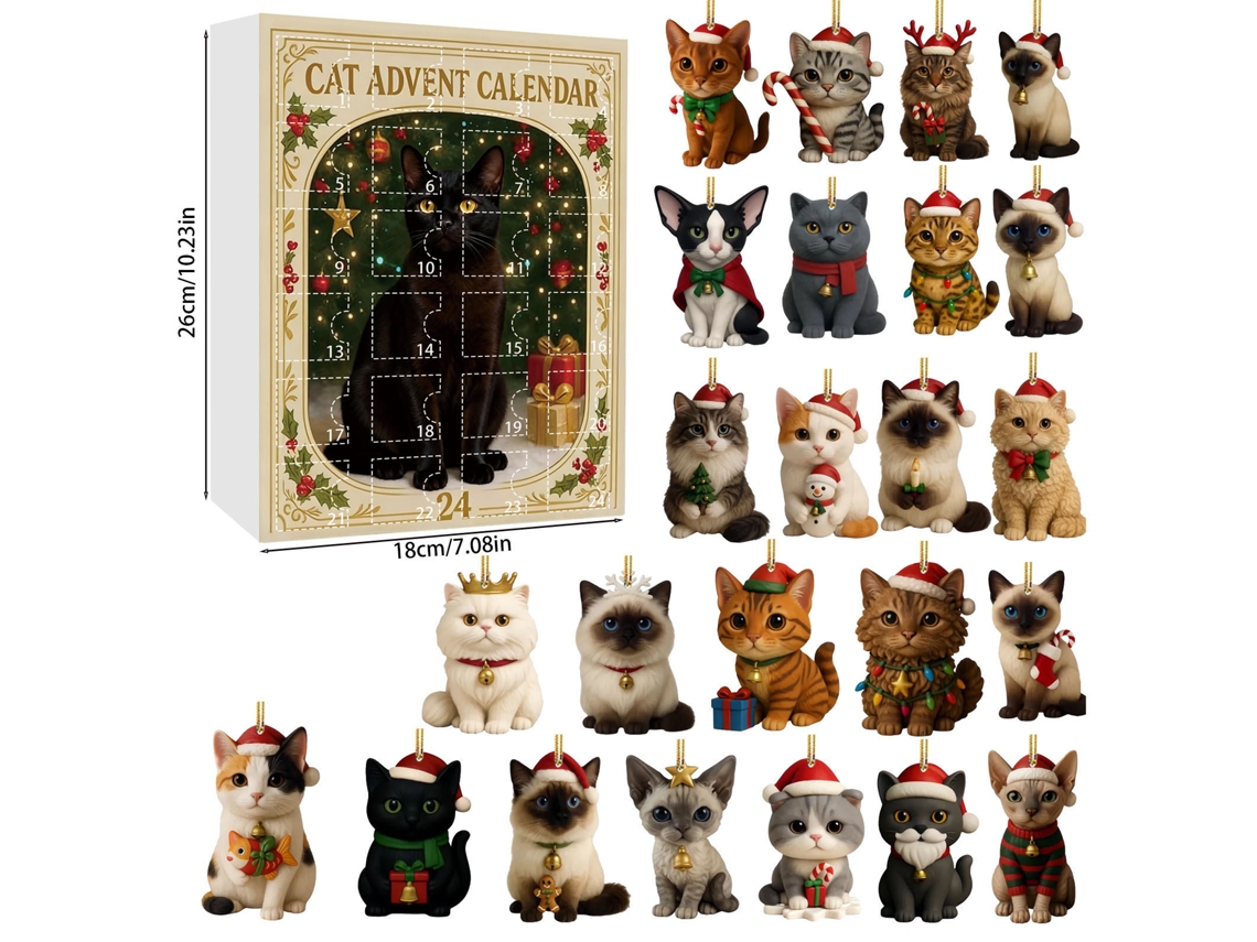 Calendario de Adviento, 24 colgantes decorativos navideños de gatos M13 Digitallab