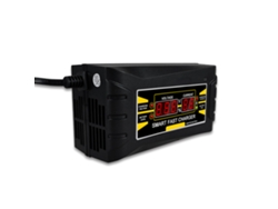 Cargador de baterías de plomo-ácido/gel de 12 V y 10 A con panel LCD y enchufe europeo.