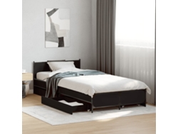 Cama Con Cajones Madera De Ingeniería Negra 90x200 Cm
