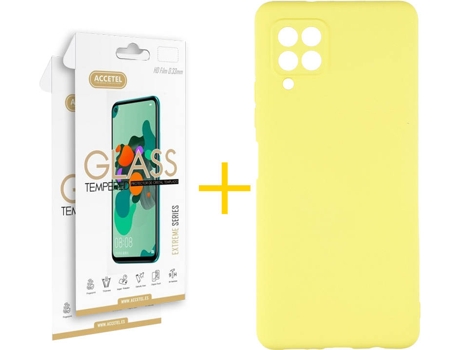 Kit Funda + Protector de Pantalla Samsung A12 5G ACCETEL Cristal Templado 3914 Amarillo
