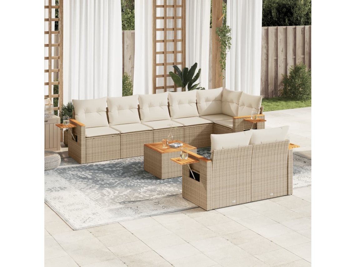 Conjunto de sofá de jardín de 9 piezas con cojines, mimbre sintético beige, Dkd Home Decor