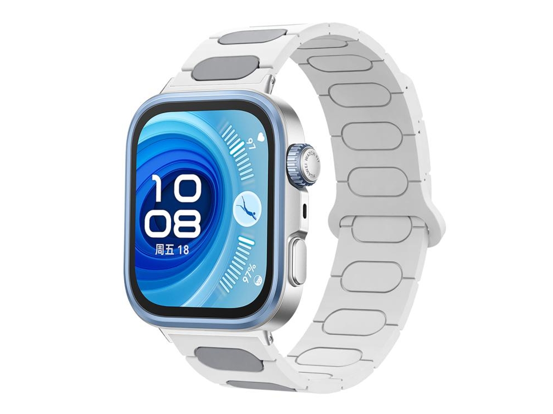 Bracelete Para Huawei Watch Fit 4 / Fit 4 Pro / Fit 3 - Silicone Magnético - Formato Oval Branco E Cinza