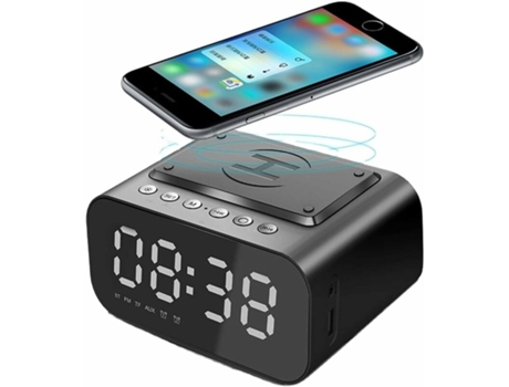 Despertador Inalámbrico con Altavoz Bluetooth y LED - Reloj de Mesa Electrónico Digital Inteligente - Radio FM - Cargador Rápido USB