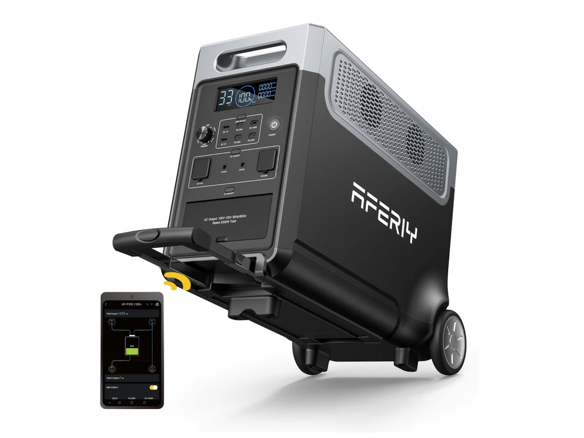 Estación de energía portátil Aferiy P310 - 3600 W (7200 W de pico) - 3840 Wh - 5 tomas de corriente de 120 V CA - Carga rápida en 2,5 horas - Batería LiFePO4