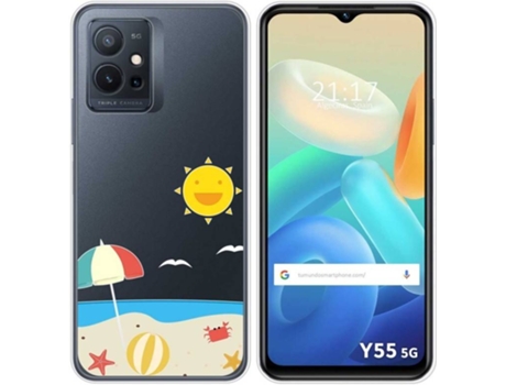 Carcasa para Vivo Y55 5G TUMUNDOSMARTPHONE Dibujos Transparente Playa Multicolor