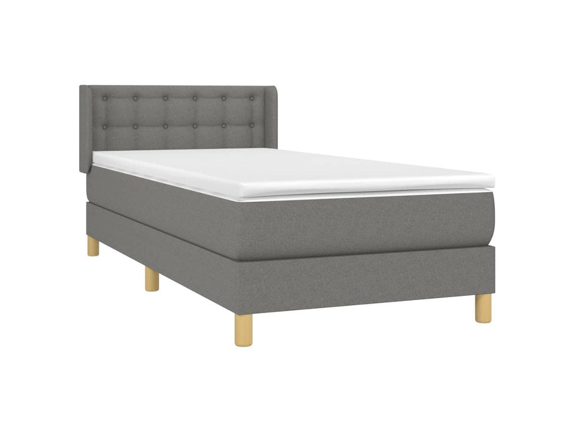 Cama con colchón de muelles y cabecero de tela gris oscuro (100x200 cm)