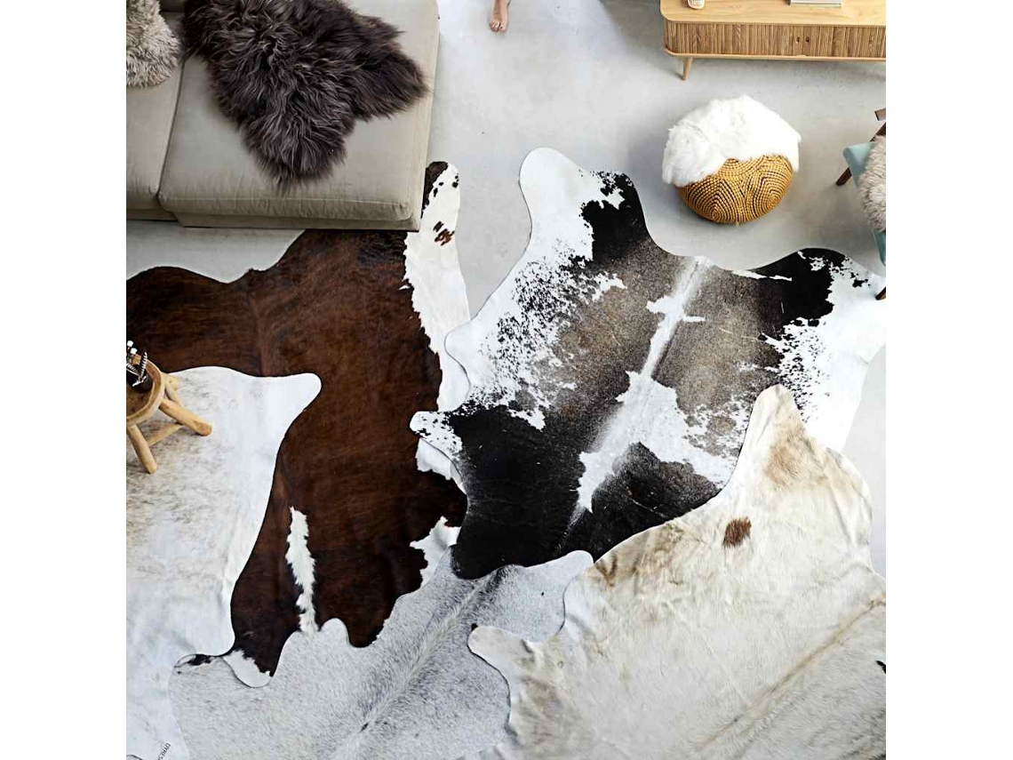 Alfombra De Piel De Vaca Auténtica Negro Y Blanco 180x220 Cm