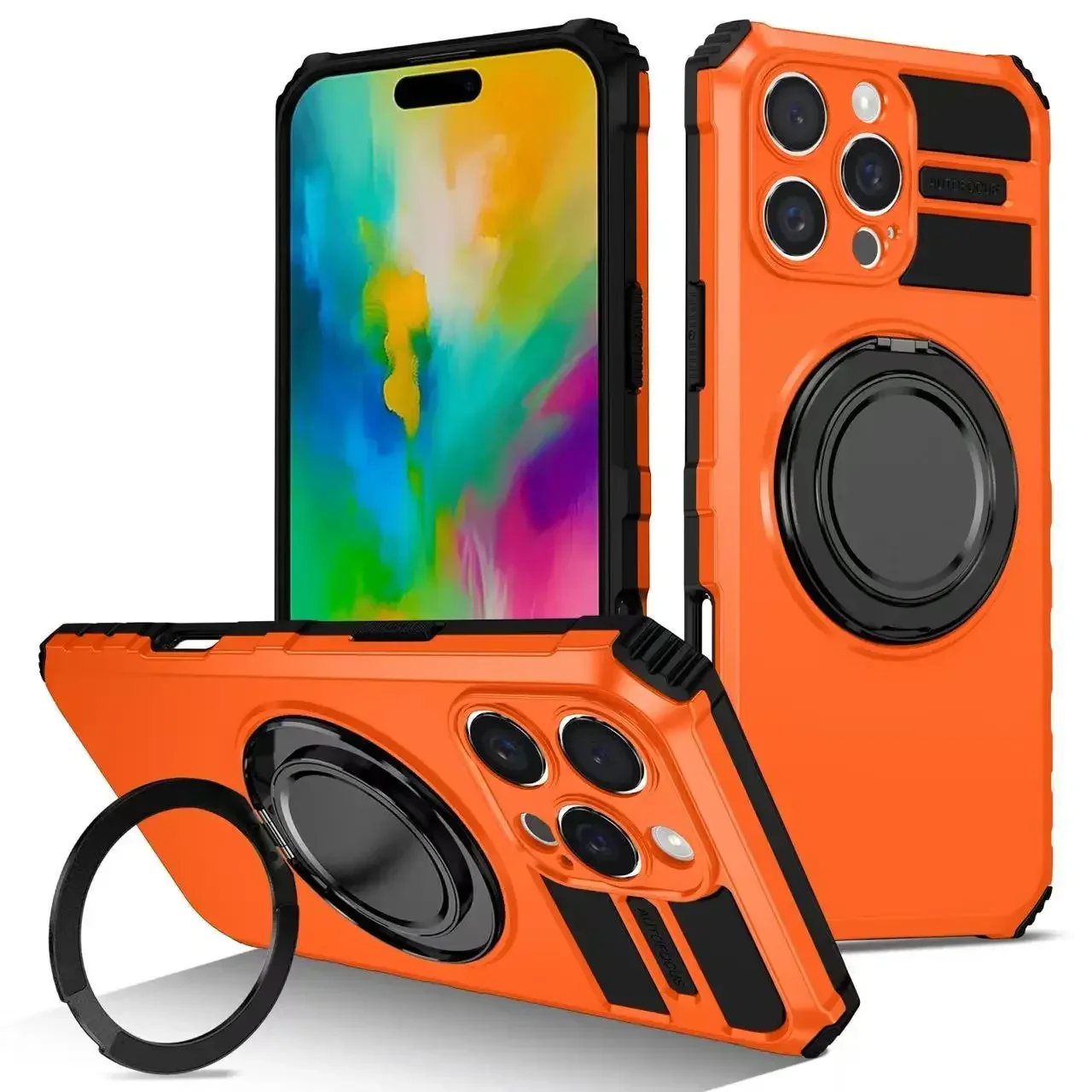 (naranja, Iphone 14 Pro Max) Elegante Funda Magnética Para Teléfono De Coche Con Soporte De Anillo Metálico Giratorio De 360 Grados.