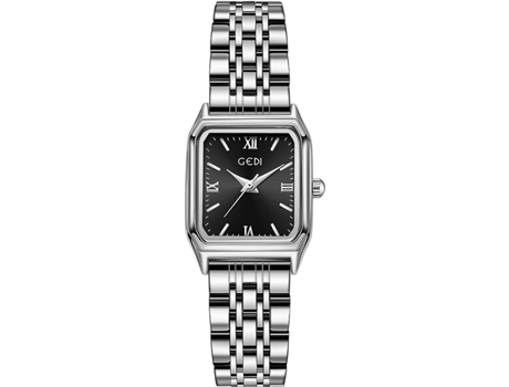 VEANXIN Relojes de pulsera impermeables con correa cuadrada de acero inoxidable para mujer-Negro