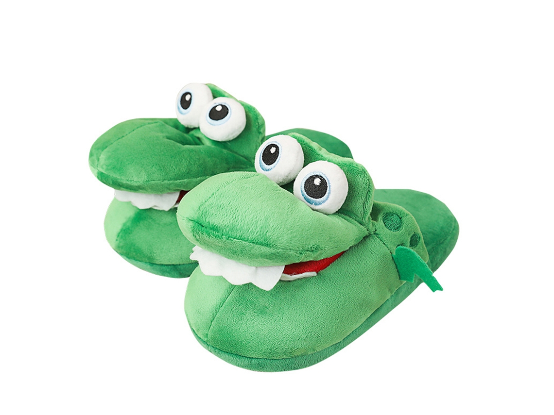 Pantuflas Verdes De Cocodrilo Peludo De Dibujos Animados Con Boca Abierta, Estilo Invierno, Unisex Para El Hogar.