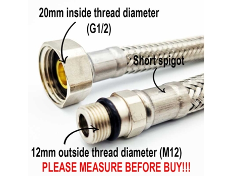 Manguera Flexible de 30cm para Conector de Grifo Monomando de Cocina, Conector M12 x 1/2 Pulgadas BSP, Tubo de Agua