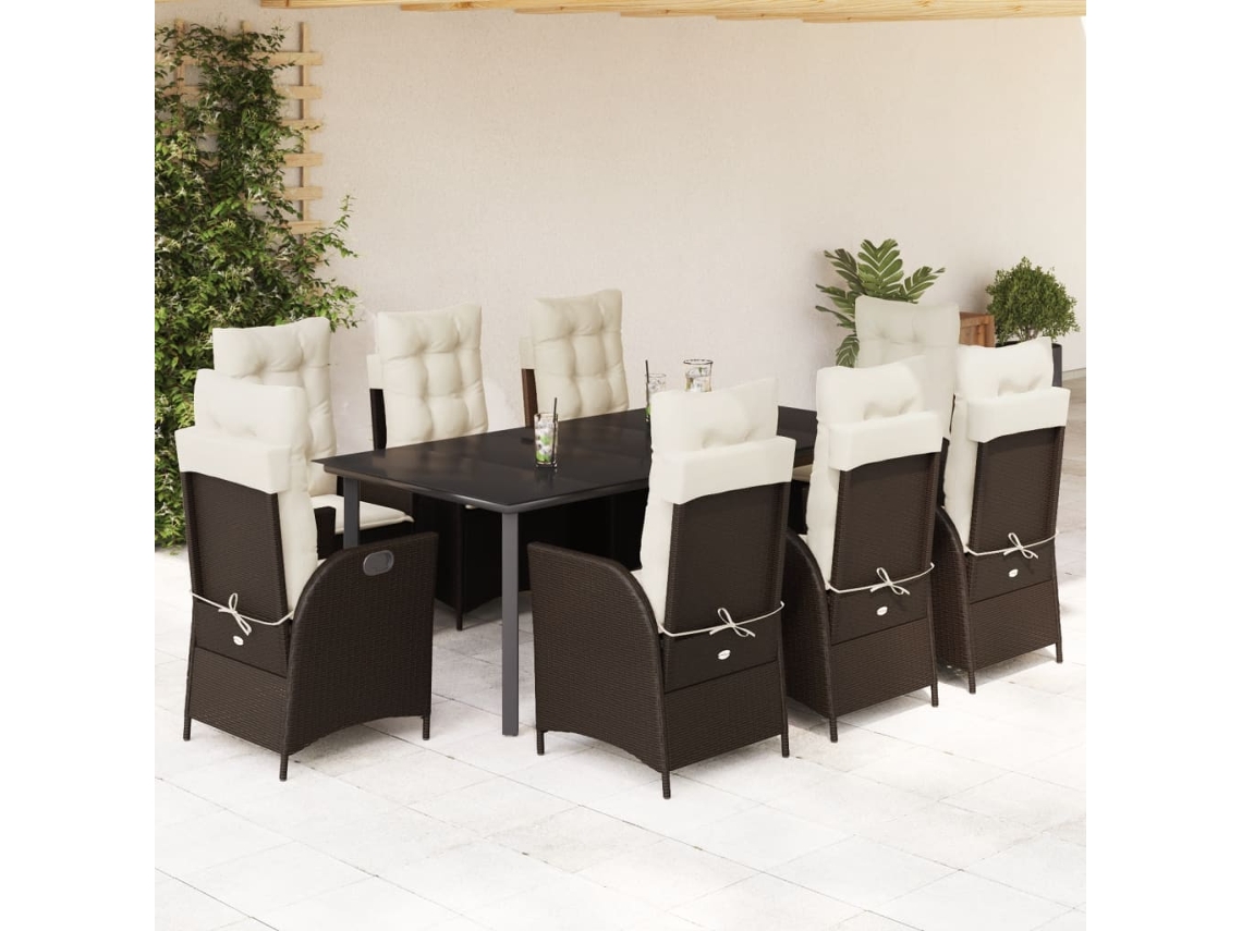 Juego de comedor de jardín de 9 piezas con cojines de mimbre marrón DKD Home Decor