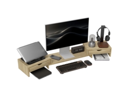 Soporte para monitor con ángulo y longitud ajustables y 2 cajones para uso en oficina, 60" (116x22x12 cm), madera.